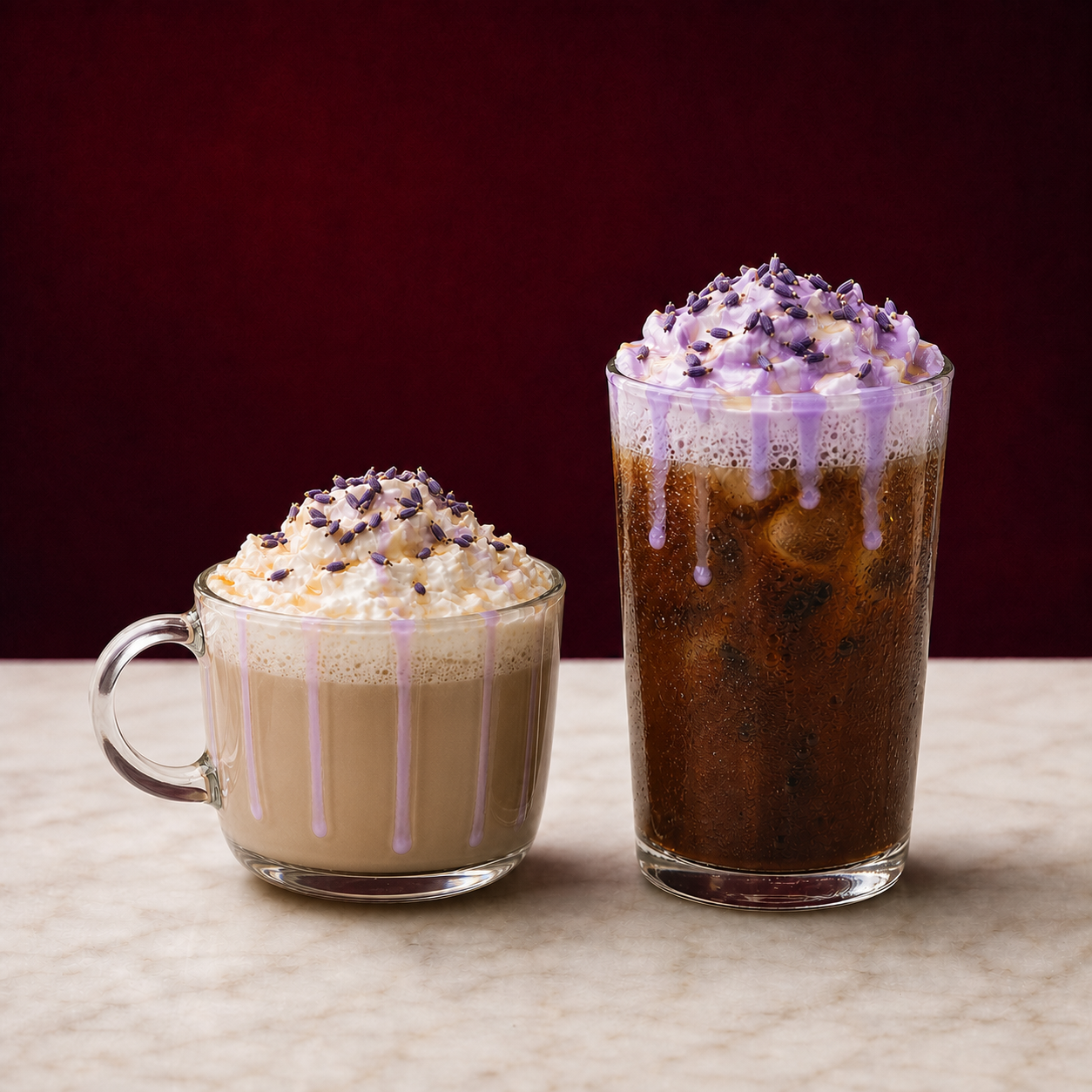 Hot and iced Honey Lavender drinks
